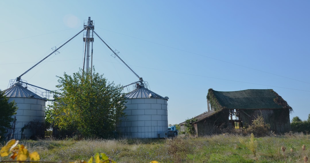 farm-silos-and-weathered-barn-under-a-clear-sky-l7dbvxrdwy0